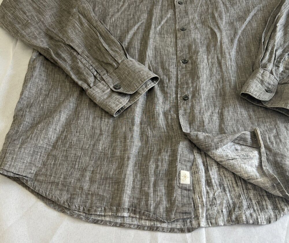 Coastaoro Mens L Shirt Gray 100% Linen Long Sleeve Casual Button Down Shirt